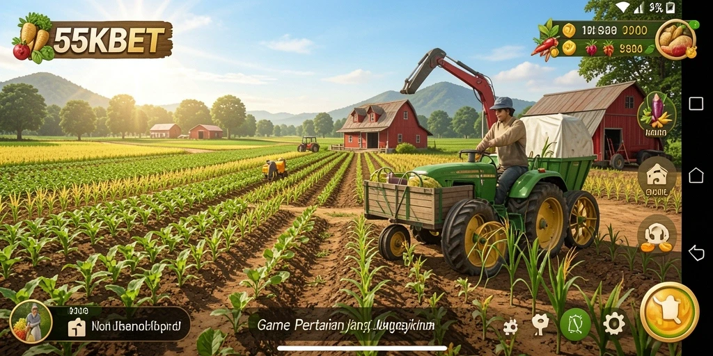 Screenshot dari gameplay 55KBET yang menunjukkan ladang petani.