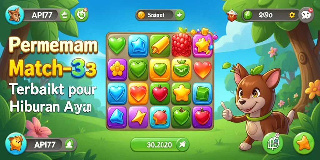 Screenshot menunjukkan gameplay Match-3 yang seru dan menantang.