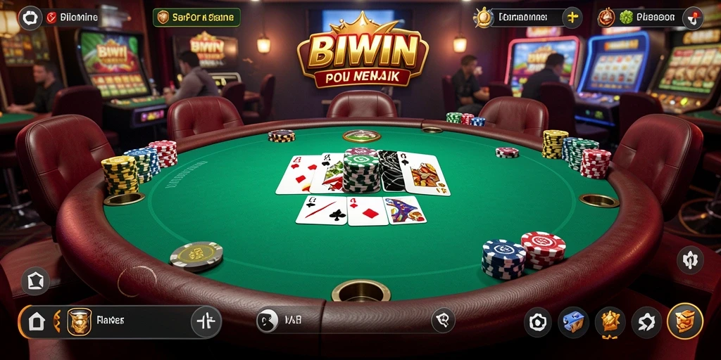 Tampilan gameplay Poker seru BIWIN dengan pemain aktif.