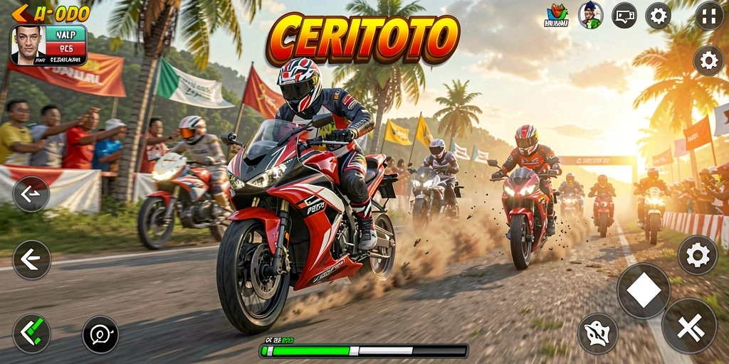 Tampilan aksi balapan motor yang intens di CERITOTO.