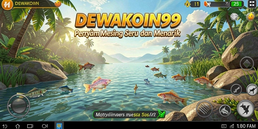 Screenshot gameplay DEWAKOIN99 dengan aksi memancing yang seru.