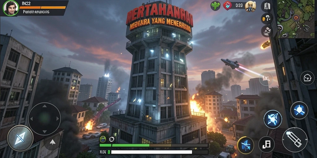 Tangkapan layar IN22 menampilkan aksi seru dalam permainan Tower Defense.