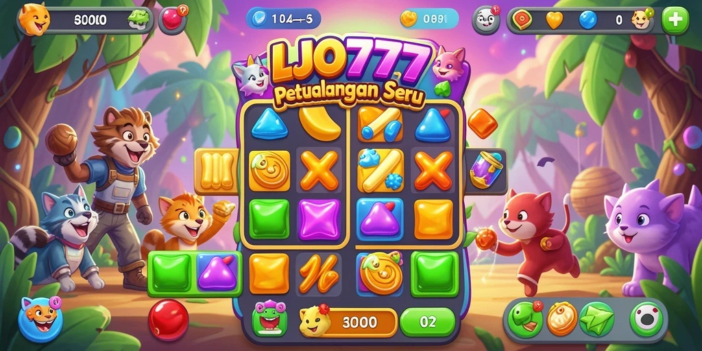 Tampilan gameplay seru dalam LJO777 dengan permainan Match-3.