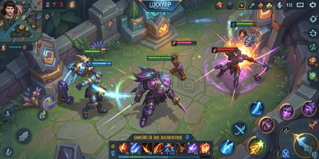Tampilan aksi pertempuran seru dalam LUCKYRP MOBA.