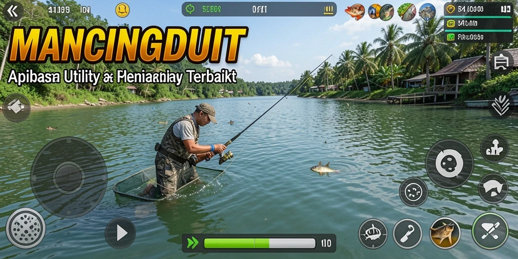 Screenshot MANCINGDUIT menampilkan fitur pelacakan lokasi memancing dan tips memancing.