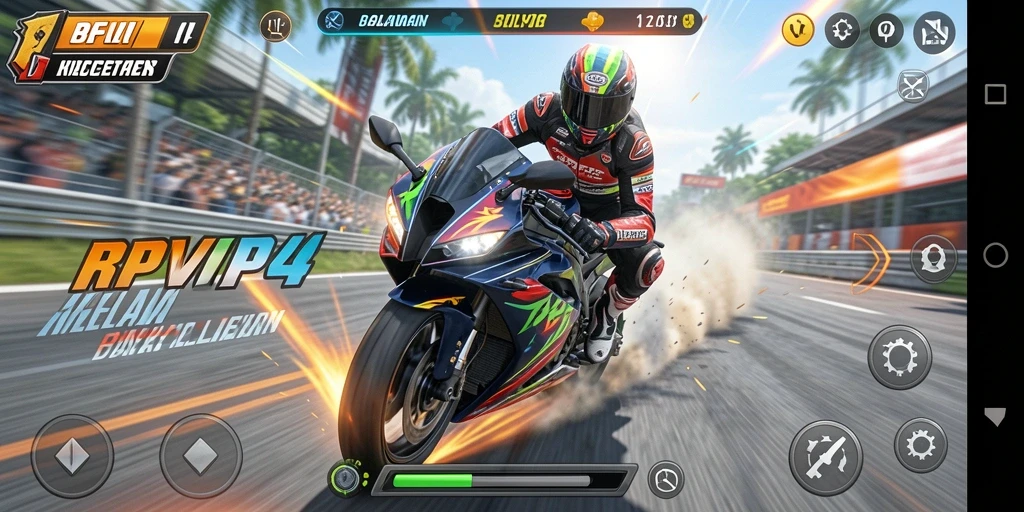 Screenshot utama RPVIP4 menampilkan intrik balapan motor yang mendebarkan.