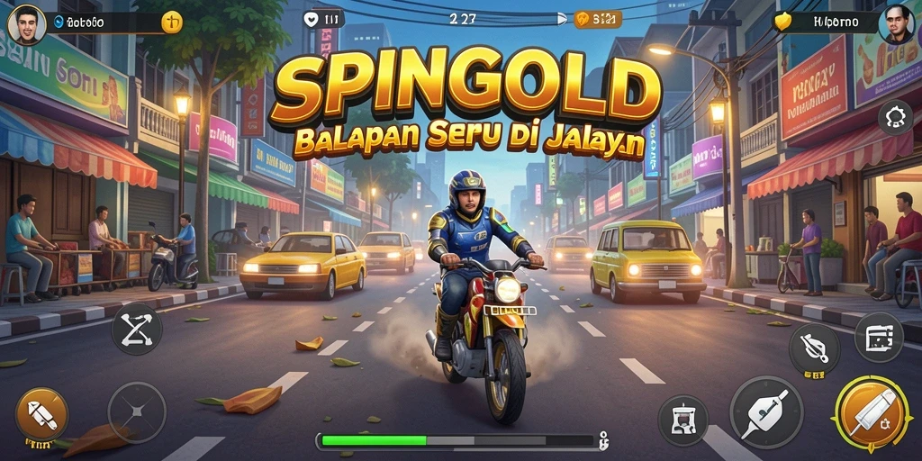 Screenshot SPINGOLD menampilkan aksi balapan yang cepat dan mendebarkan.